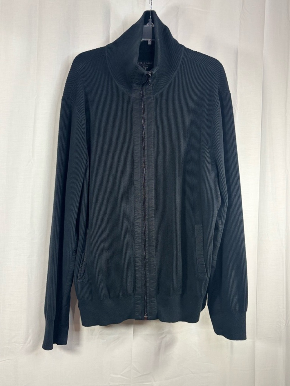EUC RAG&BONE Men's Black Full-Zip Oversized Ribbed Sweater Jacket Size L